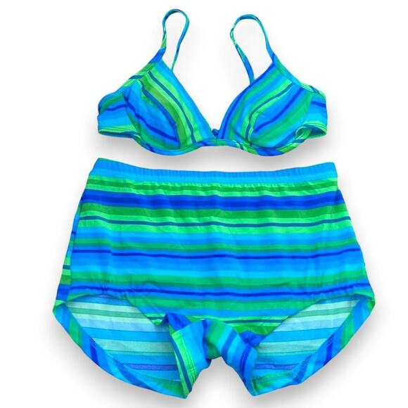 Vintage neon striped boyshort bikini - Picture 1 of 5